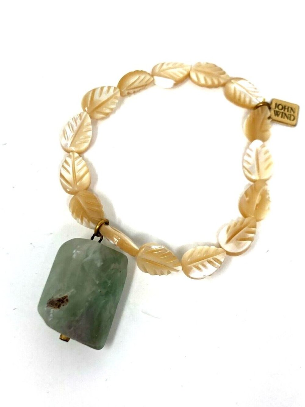 JOHN WIND SHELL AND STONE (JADE???) STRETCH BRACELET